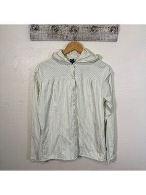 Kühl Womens Striped  Hooded Button-Down Shirt Outdoors Athleisure Size Large